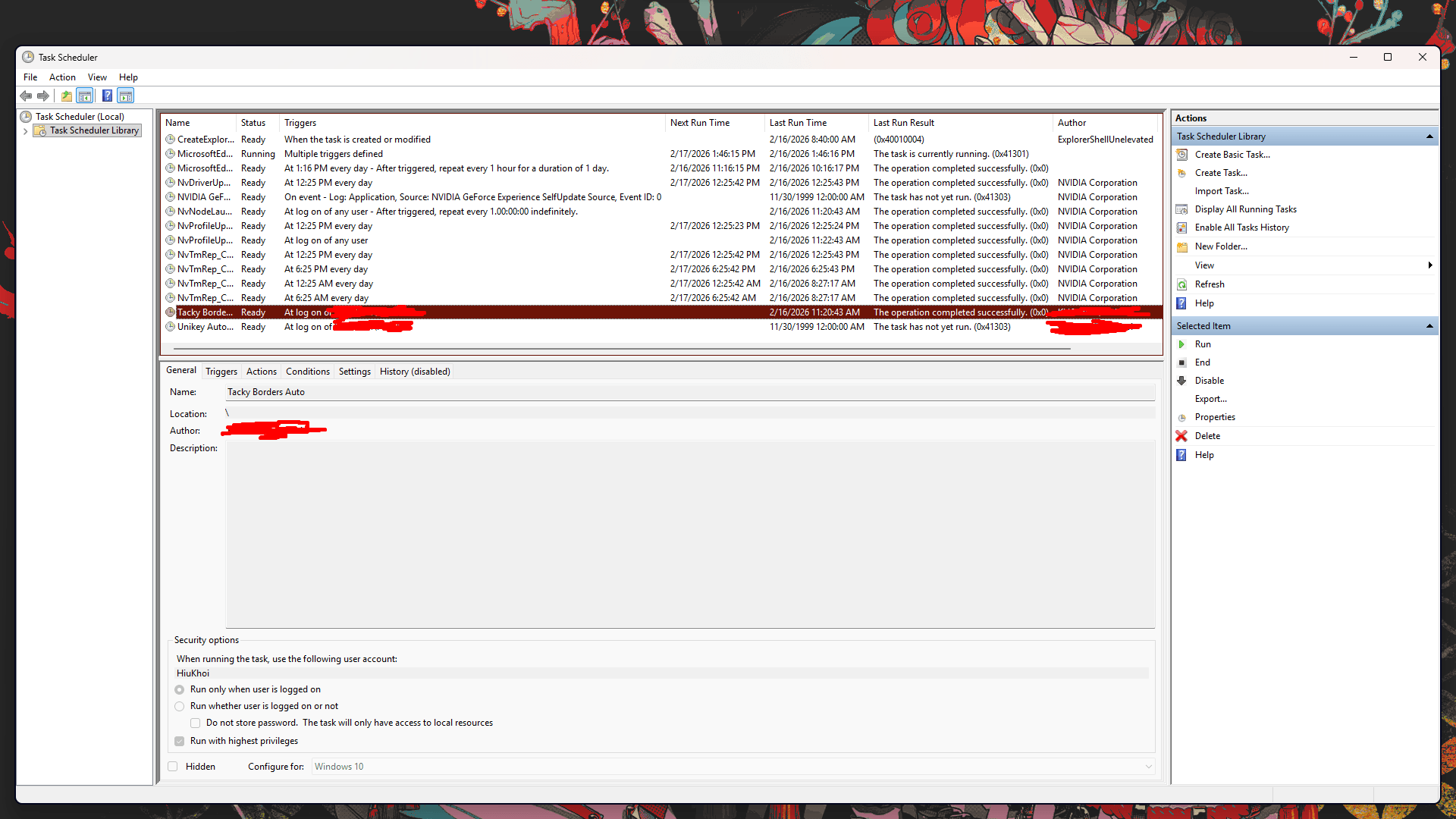 I use Task Scheduler to startup tacky-border as administrator